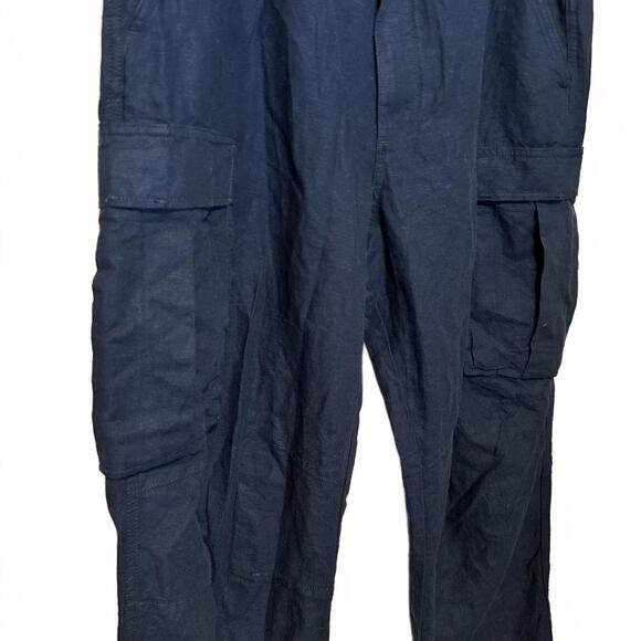 GAP Linen Cargo Pants New Classic Navy Blue Large - Picture 2 of 5